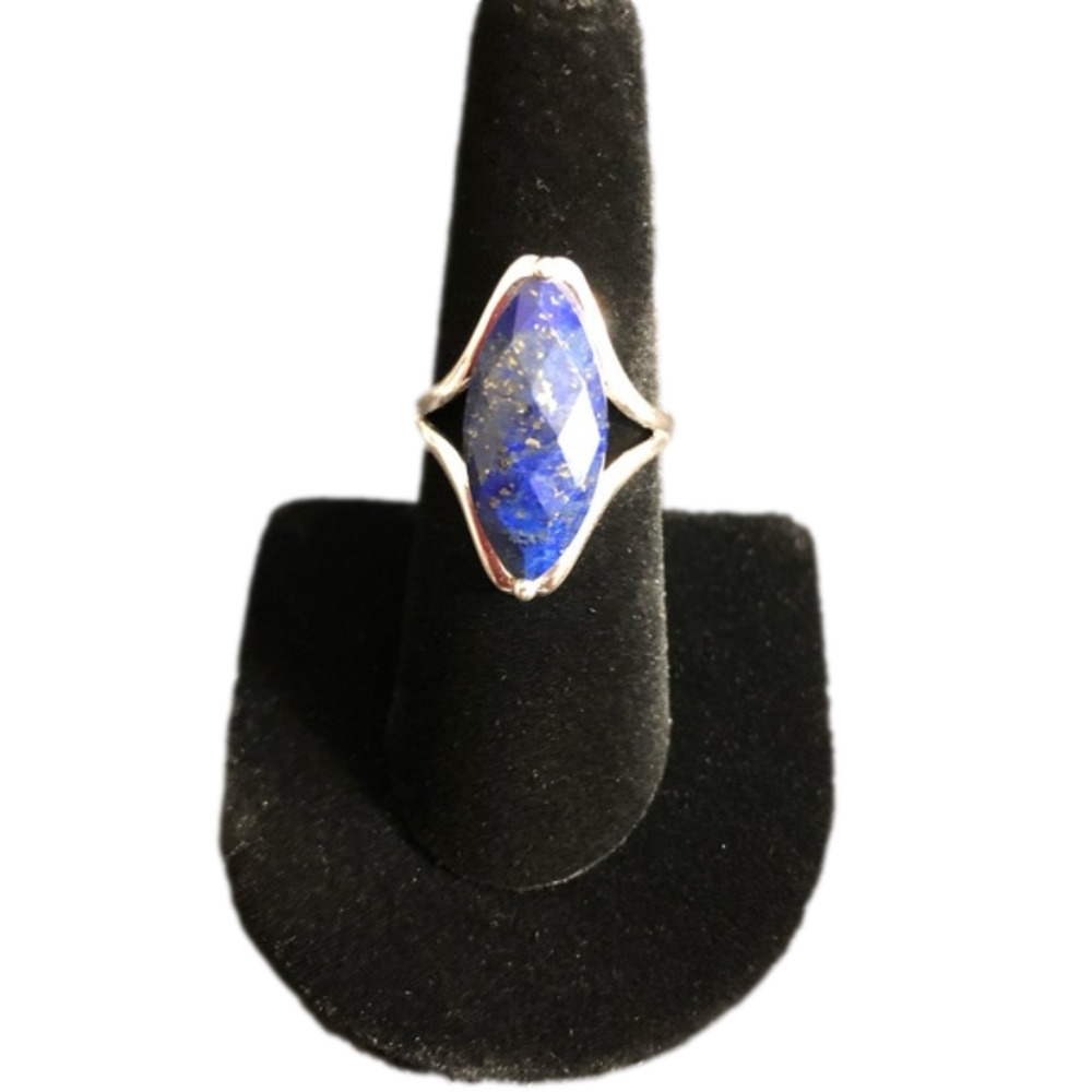 Blue Lapis Lazuli Marquise Solitaire Sterling Silver